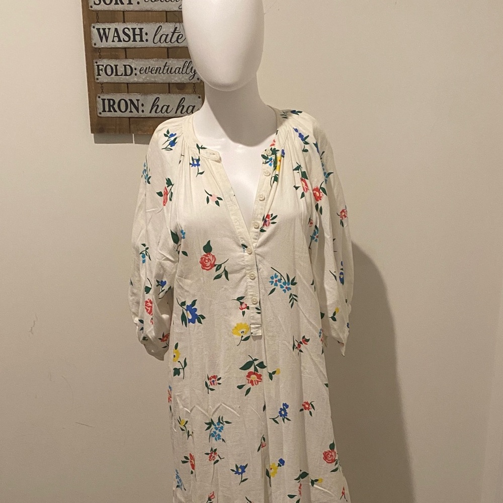 THE GREAT. Floral Print Dress in Cream